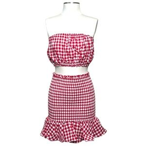 Anthropologie Mable Gingham Smocked Mini Skirt Set Size Extra Small